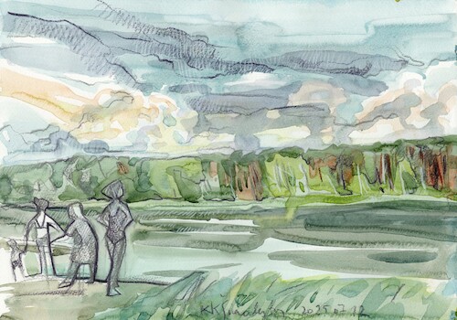 Cartoon: Summer by the lake 2 (medium) by Kestutis tagged summer,lake,kestutis,lithuania,art,kunst