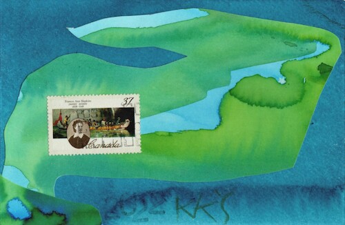 Cartoon: The Canadian landscape... (medium) by Kestutis tagged canada,painter,traveler,art,kunst,dada,postcard,kestutis,lithuania,artist,philately,canoe,indian