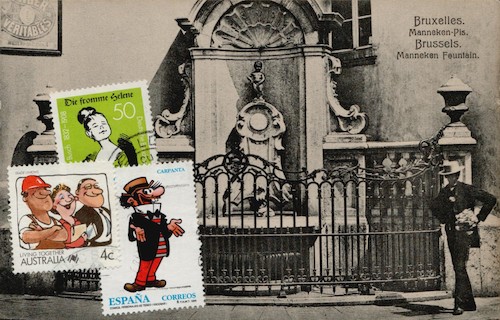 Cartoon: Tourist boom (medium) by Kestutis tagged postage,stamp,comic,postcard,tourist,boom,kestutis,lithuania,manneken,pis,belgium,brussels