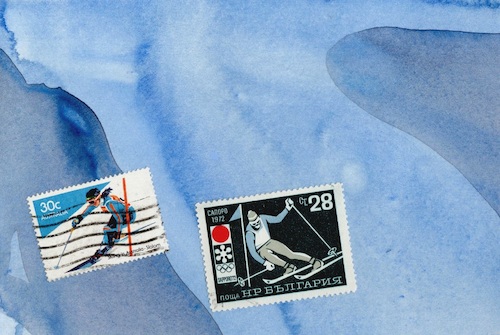 Cartoon: Where are they hurrying (medium) by Kestutis tagged winter,sports,dada,postcard,art,kunst,kestutis,lithuania