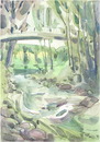 Cartoon: Bridge (small) by Kestutis tagged watercolor bridge creek nature kestutis lithuania new year