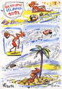 Cartoon: OLYMPIC ISLAND. Discus throw (small) by Kestutis tagged discus,throw,olympic,island,desert,london,2012,summer,kestutis,siaulytis,lithuania,sun,palm,ocean,comic,comics,strip,music,disc,myron,discobolus,mussel