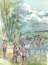 Cartoon: Summer by the lake 1 (small) by Kestutis tagged summer lake sketch kestutis lithuania art kunst