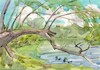 Cartoon: Wooden arch near the river (small) by Kestutis tagged watercolor,sommer,aquarell,river,kestutis,lithuania