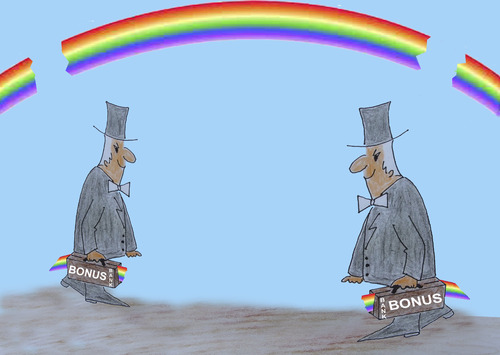 Cartoon: greedy greed (medium) by Zoran tagged bank,wall,street,money,exchange,greed,rainbow,globalization