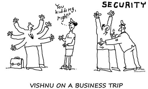 Cartoon: airports and stuff (medium) by ouzounian tagged security,airports,flying,vishnu