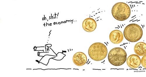 Cartoon: economy and stuff (medium) by ouzounian tagged economy,moneyproblems,coins