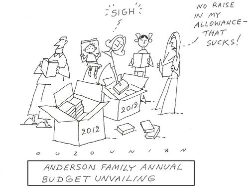 Cartoon: household budgets and stuff (medium) by ouzounian tagged budgets,economy,money,families
