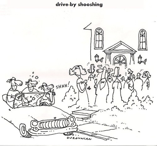 Cartoon: drive-by (medium) by ouzounian tagged manners,gangs,gangbangers,party,driveby,crime,neighbors