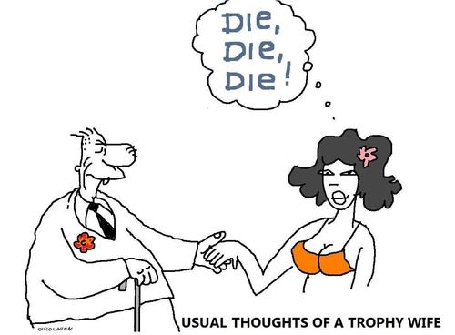 Cartoon: trophy wives and stuff (medium) by ouzounian tagged young,wife,trophy,inheritance,money,death,will
