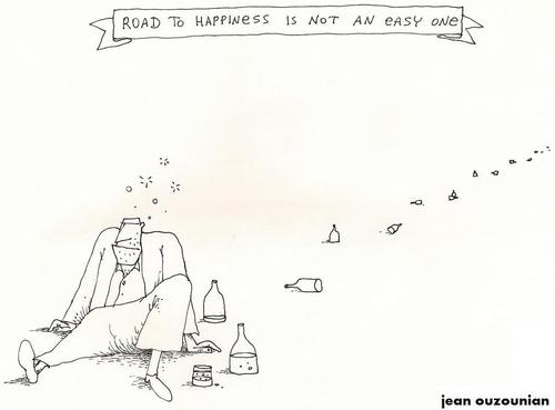 Cartoon: happiness and stuff (medium) by ouzounian tagged happiness,search,drinking