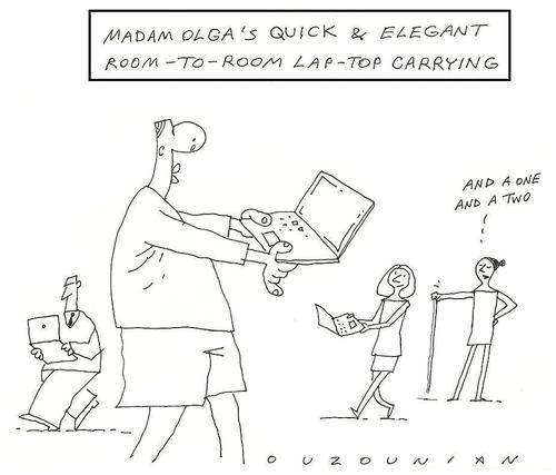 Cartoon: lap-tops (medium) by ouzounian tagged ouzounian,etiquette,dancing,computers