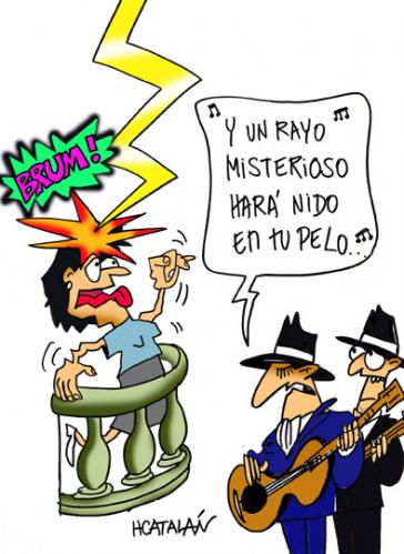 Cartoon: SERENATA EFECTO SIMULTANEO (medium) by HCATALAN tagged tango,amor,serenata,cancion,rayo