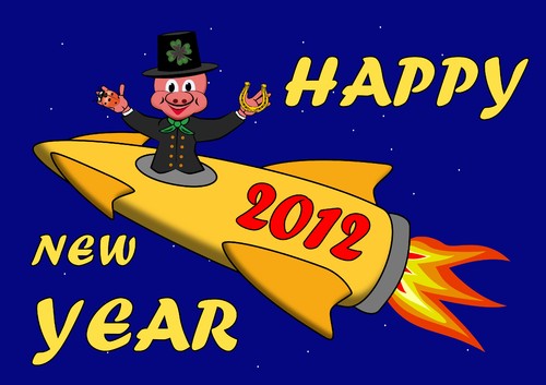 Cartoon: Happy New Year (medium) by RiwiToons tagged schwein,rakete,neujahrsgruss,2012,glücksklee,marienkäfer,feuer,schornsteinfeger
