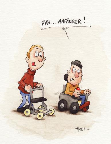 Cartoon: anfänger (medium) by ms rainer tagged rollator,rollstuhl,behinderung