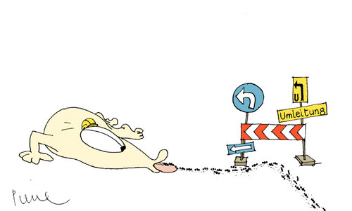 Cartoon: Ameisenstraße (medium) by Pierre tagged ameise,ameisenstraße,ameisenbär,verkehr,verkehrslenkung,fressen,umleitung