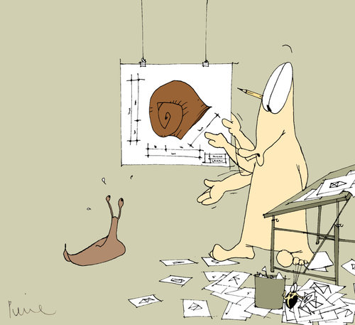 Cartoon: Architekt (medium) by Pierre tagged ameisenbär,miesmuschel,muschel,schnecke,schneckenhaus,architektur,architekt,bauen,haus