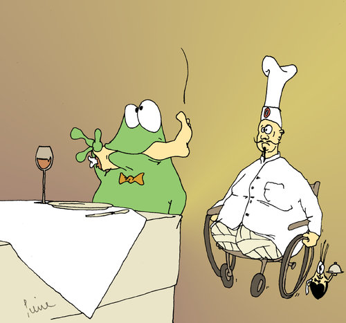 Cartoon: La bonne cuisine! (medium) by Pierre tagged restaurant,rezept,küche,koch,froschschenkel,frosch
