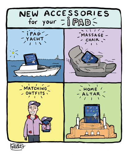Cartoon: Get Out Your Wallets (medium) by a zillion dollars comics tagged technology,apple,ipad,steve,jobs,society