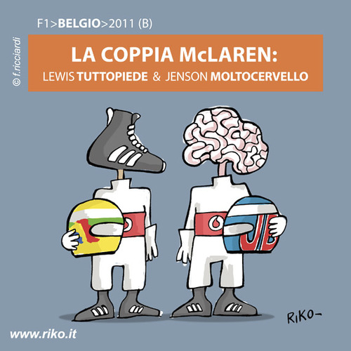 Cartoon: Lewis e Jenson (medium) by Riko cartoons tagged riko,cartoon,f1,belgio,2011