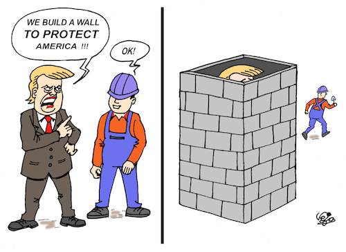 Cartoon: THE WALL... (medium) by Vejo tagged trump,the,wall,protection,protest