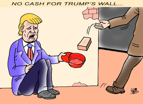 Cartoon: TRUMP AND HIS WALL... (medium) by Vejo tagged trump,wall,budget,cash,money