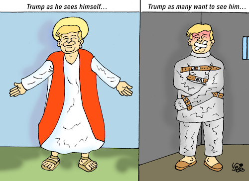 Cartoon: Trumpian Jesus... (medium) by Vejo tagged trump,narcisist,jesus,dangerous,war