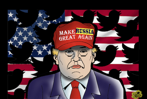 Cartoon: TRUMP...Twitter damage (medium) by Vejo tagged trump,twitter,damage,russia,usa,traitor,president,verenigde,staten