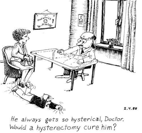 Cartoon: Hysterical (medium) by Alan tagged kinderarzt,pediatrician,hysterektomie,hysterectomy,child,hysterical,hysterisch