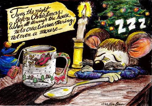 Cartoon: Mouse not stirring (medium) by Alan tagged maus,candle,cup,spoon,night,christmas,mouse,stirring