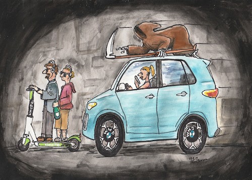 Cartoon: Tod auf SUV (medium) by Alan tagged tod,suv,bmw,sensenmann,scooter,grim,reaper