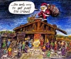 Cartoon: Santa Nativity (small) by Alan tagged santa nativity tintin jesus christmas crowd menschenmenge weihnachten krippe schafe sheep chimney gifts bethlehem