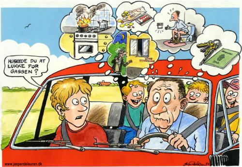 Cartoon: Remember to turn off the gas. (medium) by deleuran tagged vacations,family,driving,memory,fear,