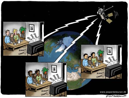 Cartoon: Satelite television (medium) by deleuran tagged television,tv,satelites,world,conformity,media,culture