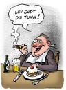Cartoon: Live well - die heavy (small) by deleuran tagged eating food smoking tobacco cakes beer living dying 