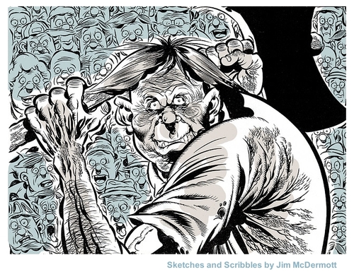 Cartoon: Ax-Man (medium) by McDermott tagged ink,comics,madman,crowd,cartoon,monster,scary,mcdermott,indiaink