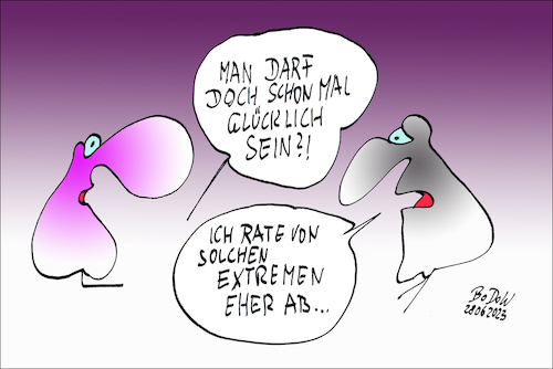 Cartoon: Extremismusverdacht ... (medium) by BoDoW tagged glück,extrem,extremismus,rat,glücklich,abraten,dürfen