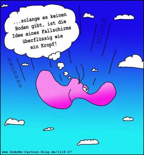Cartoon: Fallschirm (medium) by BoDoW tagged überflüssig,kropf,später,sorglos,fallen,freiheit,fallschirm