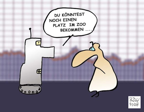 Cartoon: Fortschritt (medium) by BoDoW tagged fortschritt,zukunft,roboter,ki,künstliche,aussichten,intelligenz,zoo,human,philosophie,technik
