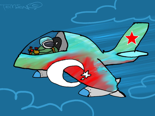 Cartoon: Turkey contra Russia (medium) by to1mson tagged turkey,russia,su,24,war,conflict,syrien,border,grenze,flugzeug
