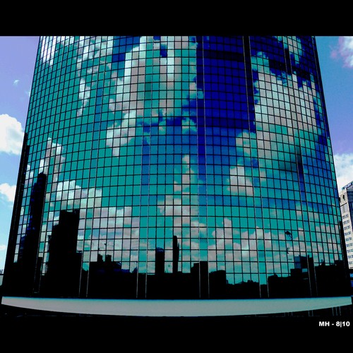 Cartoon: MH - City in Glass (medium) by MoArt Rotterdam tagged rotterdam,wordtradecenterrotterdam,wtc,city,stad,weerspiegeling,hoogbouw,wolken,sky,glazenstad,glasscity