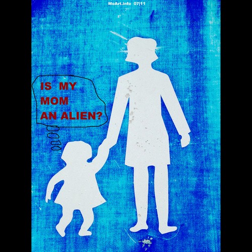 Cartoon: MoArt - Is my mom an alien? (medium) by MoArt Rotterdam tagged rotterdam,moart,moartcards,moeder,mom,ma,mother,child,kind,dochter,daughter,alien,scifi