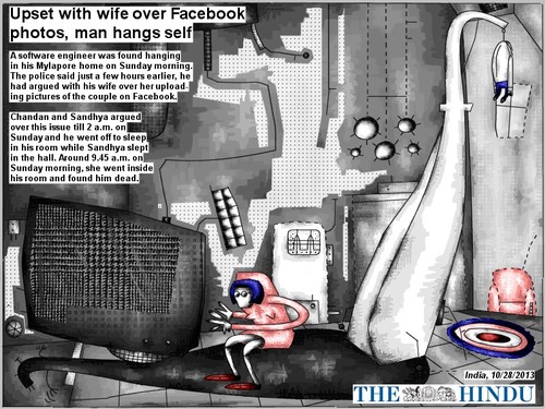 Cartoon: facebook suicide (medium) by bob schroeder tagged facebook,photo,suicide,hanging,couple,wife