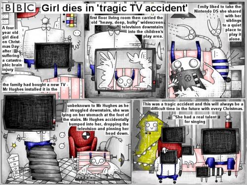 Cartoon: Girl dies in TV accident (medium) by bob schroeder tagged comic,webcomic,satire,girl,tv,accident,widescreen,television,children,nintendo