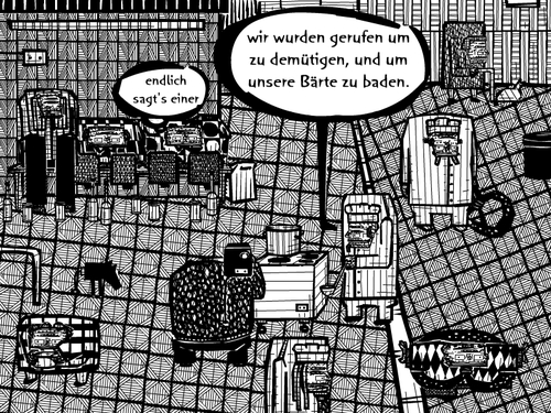 Cartoon: maennchen (medium) by bob schroeder tagged fernsehkoch,bart,ziege,kochshow,essen,hilfe