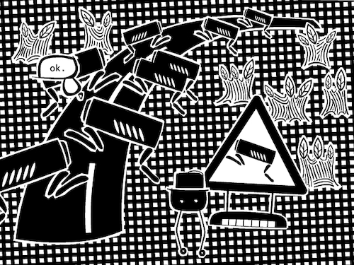 Cartoon: Ok (medium) by bob schroeder tagged wild,wildwechsel,robot,boston,dynamics,robotic,mule,animal,crossing,algorithm,traffic,ai,ki