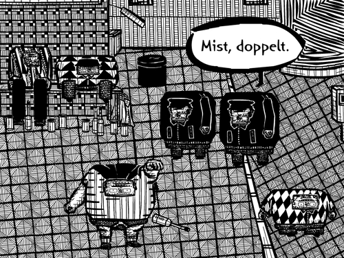 Cartoon: platzverweis (medium) by bob schroeder tagged sicherheit,sicherheitsdienst,platzverweis,oeffentlichkeit,duo