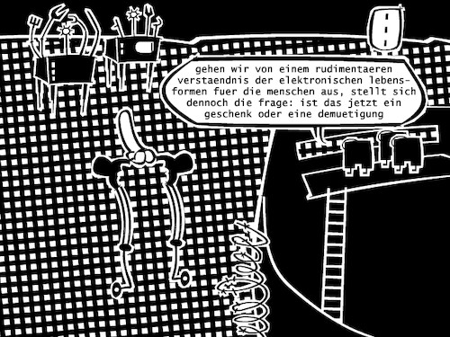Cartoon: Sexbot (medium) by bob schroeder tagged bot,sexbot,robozän,maschinenherrschaft,mensch,verständigung,revolution