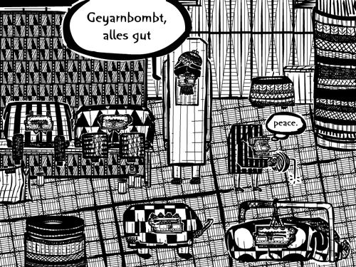 Cartoon: yarnbomb (medium) by bob schroeder tagged is,isis,kurden,krieg,frieden,waffen,waffenlieferung,yarn,yarnbomb