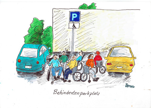 Cartoon: Behinderte (medium) by Skowronek tagged rollstuhlfahrer,behinderte,behindertenparkplatz,parken,autos,parkplatz